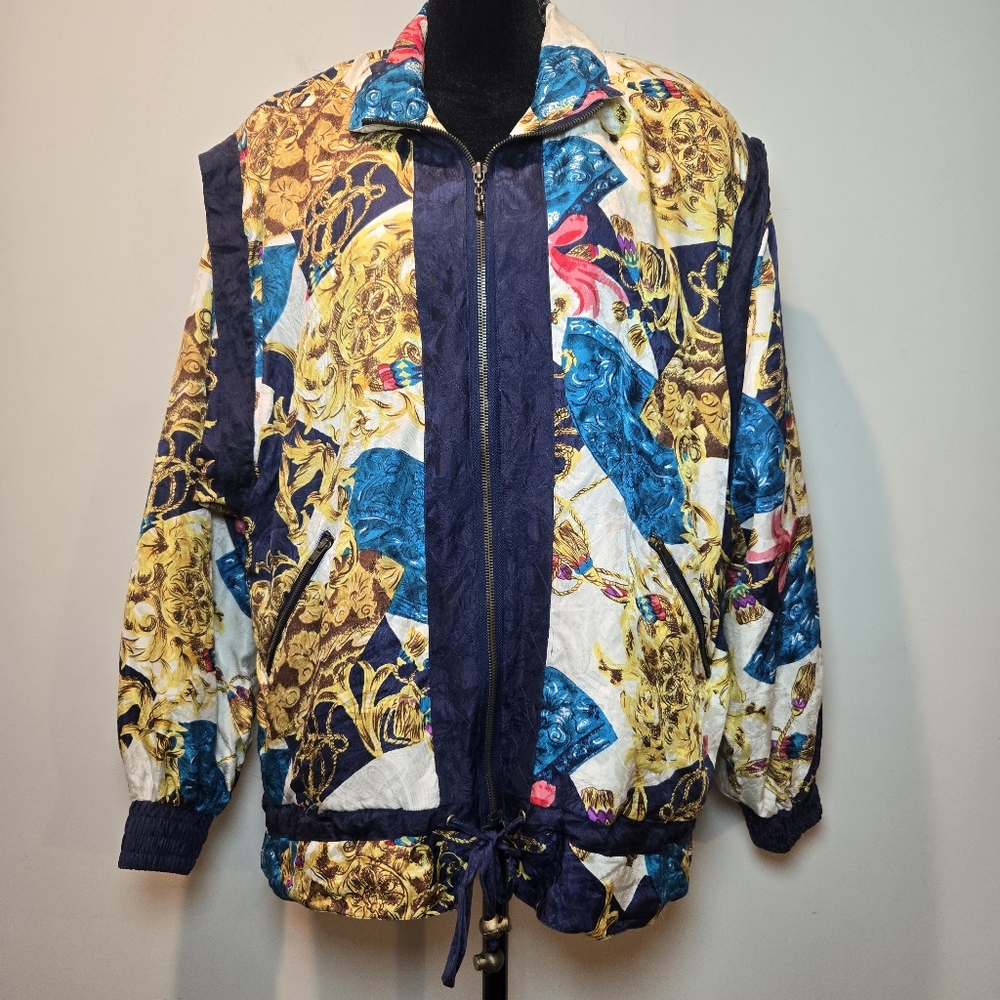 Indications Jacket 90s Silk Wind Track Women's Small Gold Chain Bold Regency